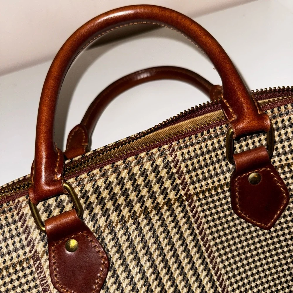 VINTAGE Y2K Polo Ralph Lauren Plaid Mini Boston Houndstooth Leather Handbag - Picture 7 of 8